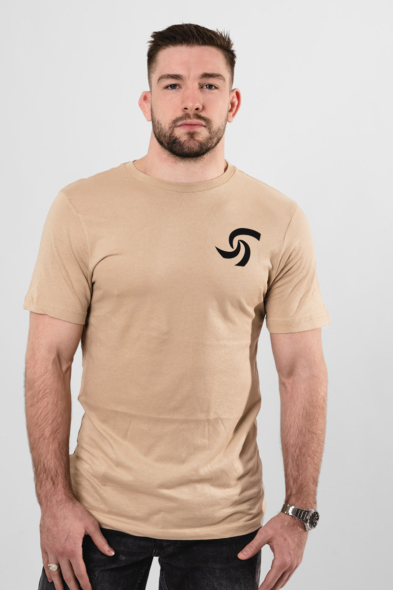 BEIGE SHORT SLEEVE T-SHIRT W/BACK PRINT