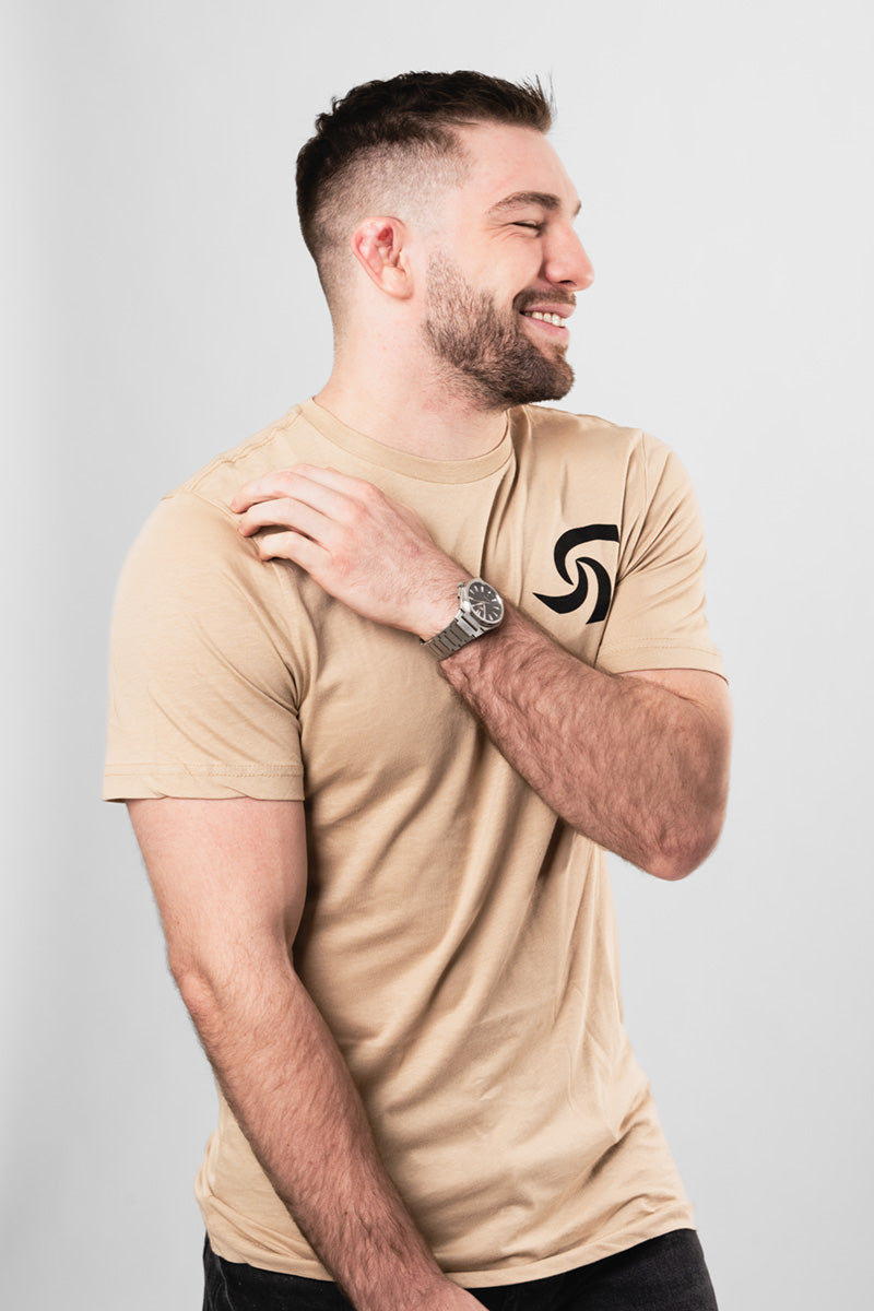 BEIGE SHORT SLEEVE T-SHIRT W/BACK PRINT