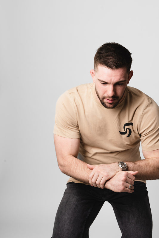 BEIGE SHORT SLEEVE T-SHIRT W/BACK PRINT
