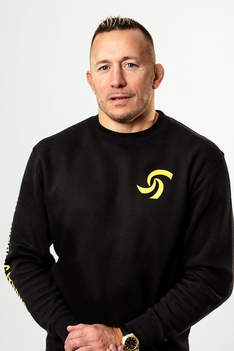 BLACK SWEATSHIRT W/YELLOW SLEEVE PRINT