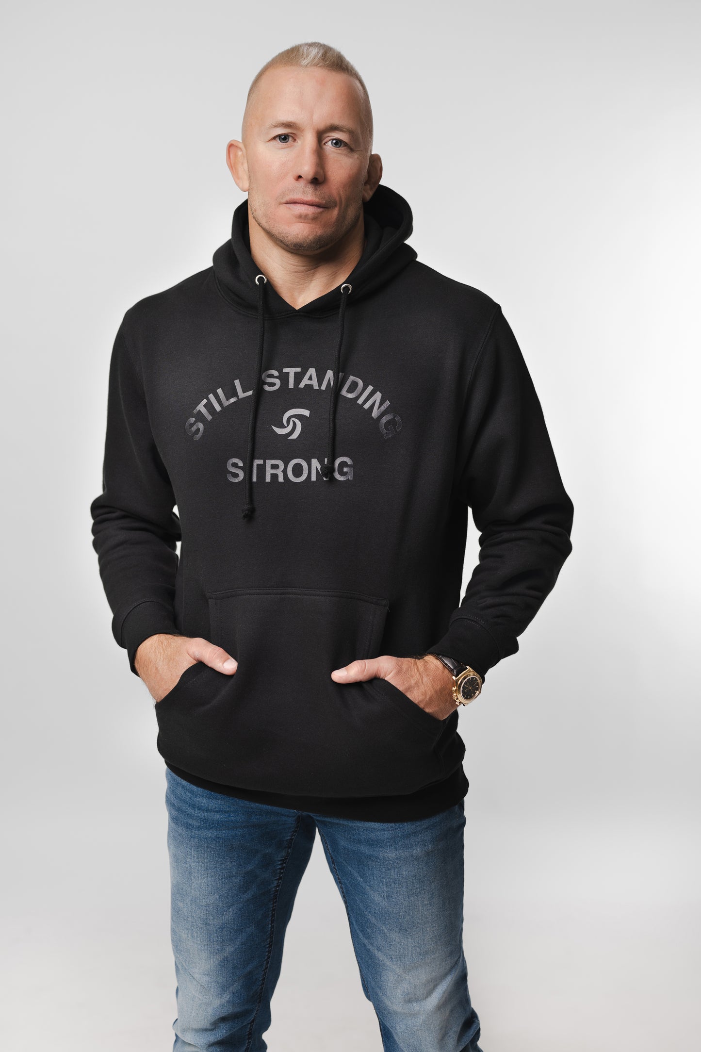 BLACK HOODIE W/ GREY LOGO TYPE