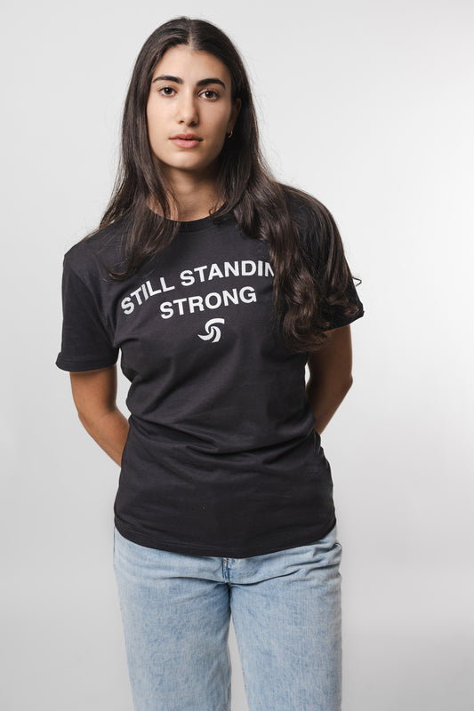 WOMEN'S BLACK T-SHIRT WITH WHITE LOGO TYPE