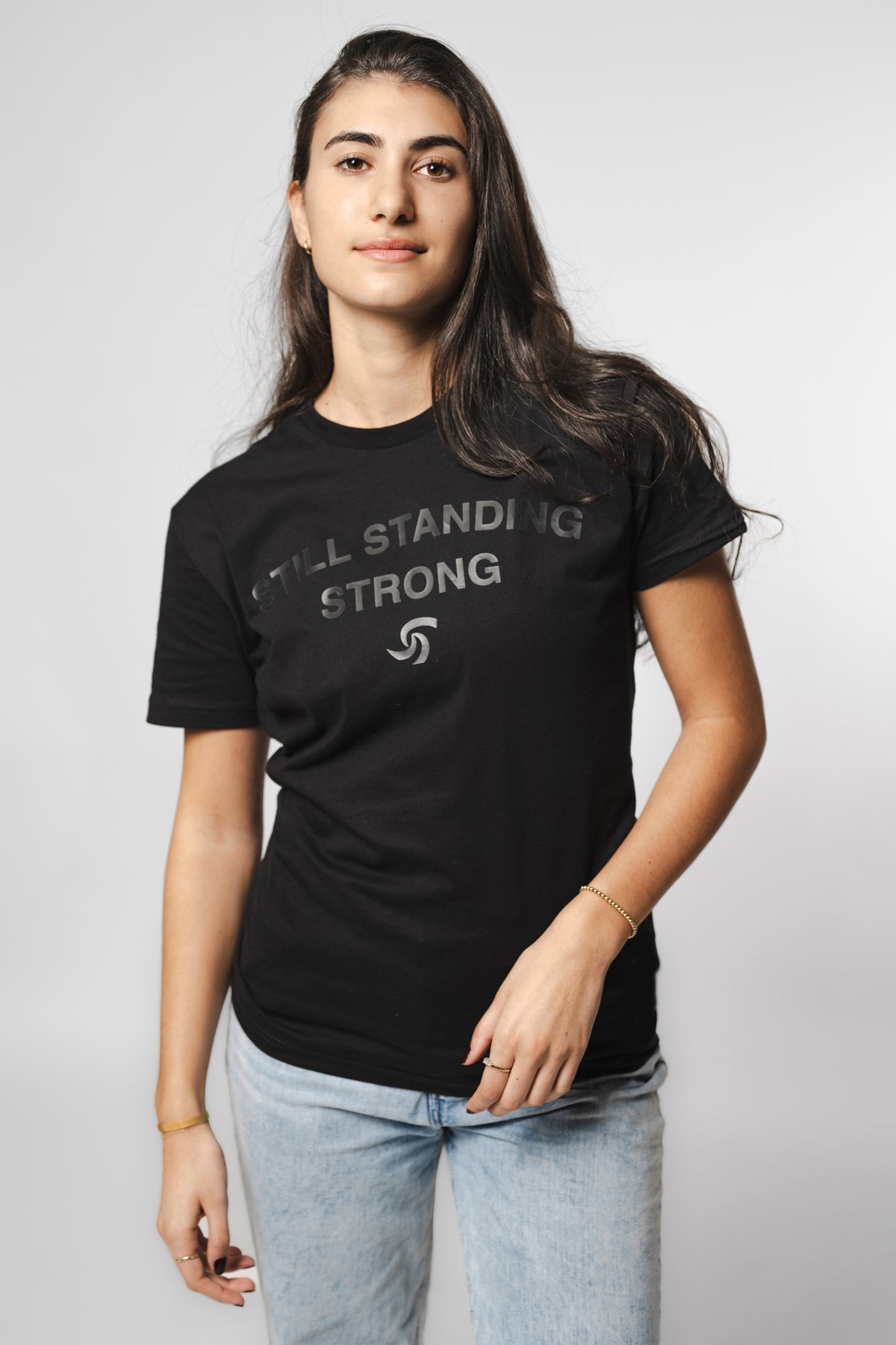 WOMEN'S BLACK T-SHIRT W/ GREY LOGO TYPE