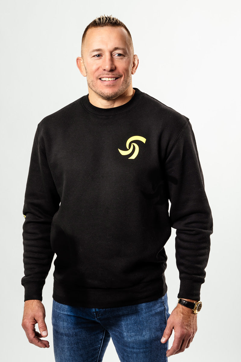 BLACK SWEATSHIRT W/YELLOW SLEEVE PRINT