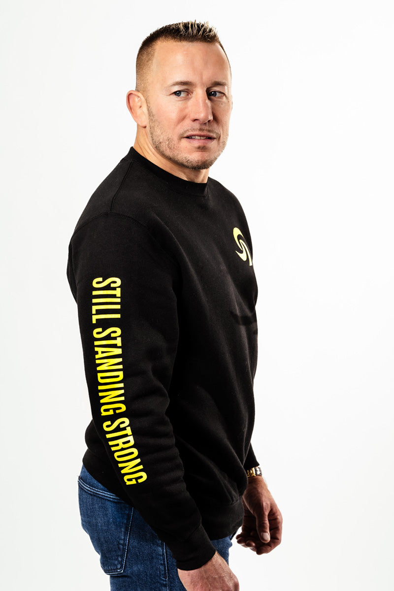 BLACK SWEATSHIRT W/YELLOW SLEEVE PRINT